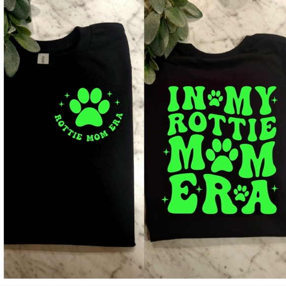Rottweiler mom shirt rottie dog mom cute retro black and lime green - Picture 1 of 1